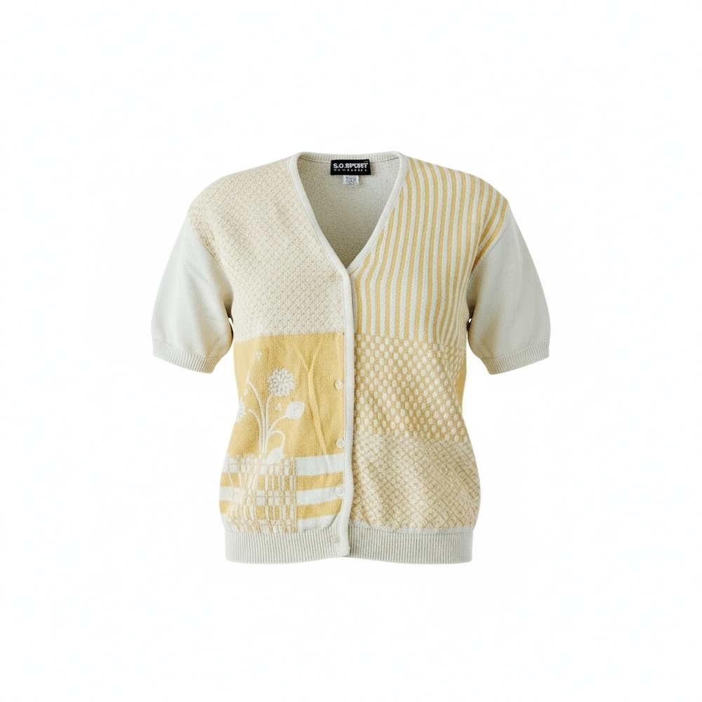 Vintage 90s S.G. Sport Patchwork Cardigan Cotton Sweater Womens Large